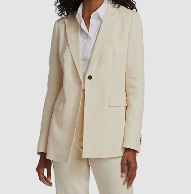$1299 Lafayette 148 Women's Beige Single-Button Tailored Blazer Jacket Size 6