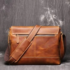 Men's Leather Messenger Bag Genuine Crossbody Shoulder Laptop Bag Vintage