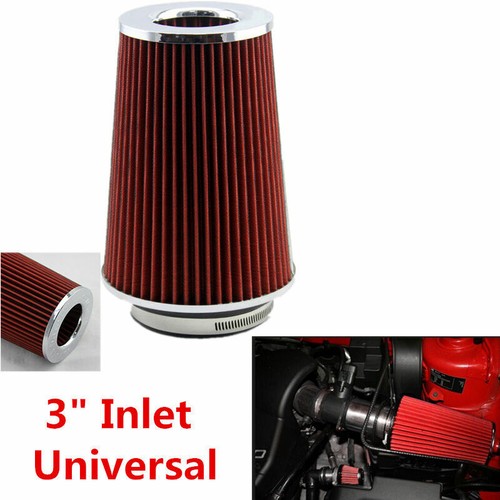 3" Inlet Auto Long Ram Cold Air Intake Filter Cone Filter Red Universal