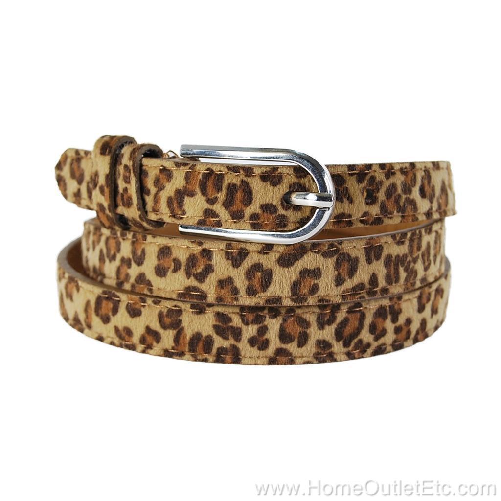 Skinny Leopard Print Faux Fur Textured Leather Belt Animal Skinny Leopard Print Faux Fur Textured Leather Belt Animal