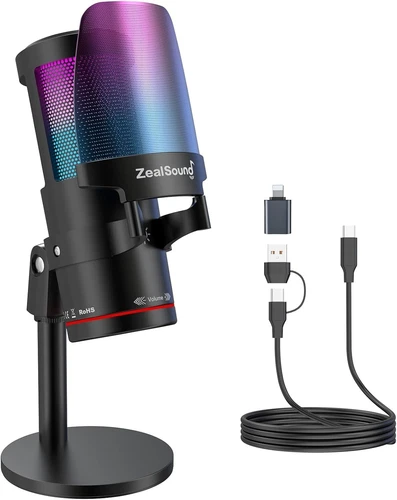 Gaming USB Microphone,Noise Cancellation Condenser mic with RGB Light,Touch Mute