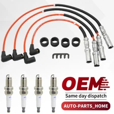 Set of 4 Spark Plug Wires Cable & Spark Plug For Beetle Bora Golf Jetta GTI 2.0L