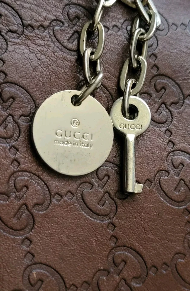 Gucci Authentic Brown Leather Embossed Messenger Bag - Image 3 of 4