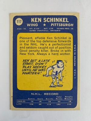1969-70 Topps #117 Ken Schinkel - Pittsburgh Penguins (v4) | eBay