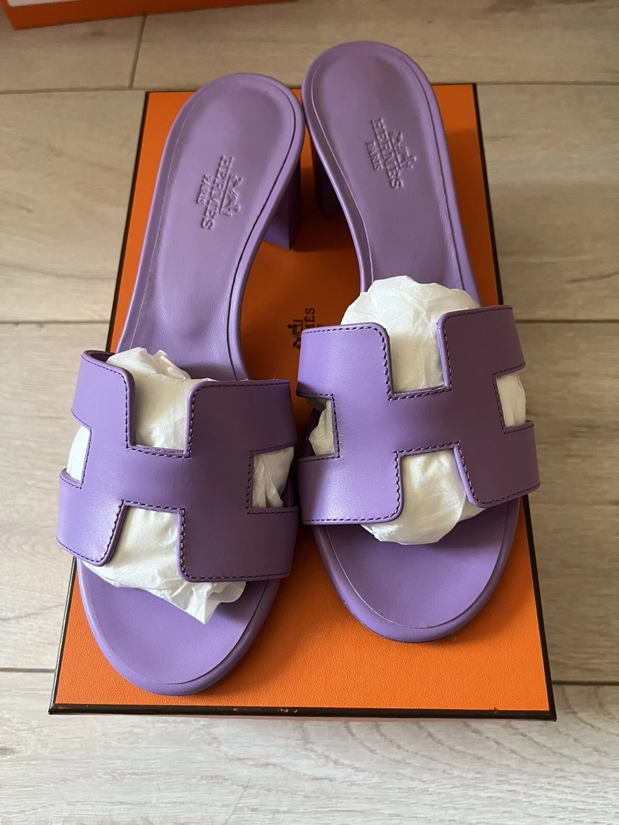 36 Auth HERMES OASIS H SANDALS HEEL Violet Lilac Parme Purple