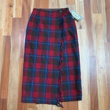 NWT Vintage Pendleton Tartan Virgin Wool Lined Skirt Sz 10 Fringe - MOTH HOLES