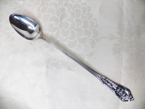 WALLACE ROSE POINT STERLING SILVER ICED TEA SPOON 7 1/2" NO MONOGRAM
