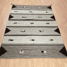 Native Hopi Ethnic Rugs Beige Handmade Wool Flatweave Kelim 120 x 170cm RRP £74