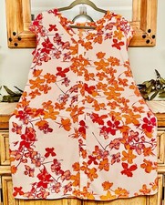 White Spring Summer Floral Shift Dress - Pink Orange Flowers - Small- Charming