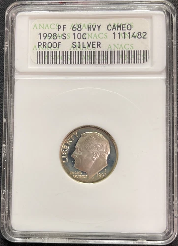 1998-S ROOSEVELT PROOF SILVER DIME ANACS PF68 HEAVY CAMEO ENN COINS