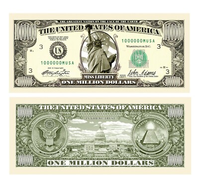 5 Pack - Traditional Million Dollar Bills - Very Realistic Looking