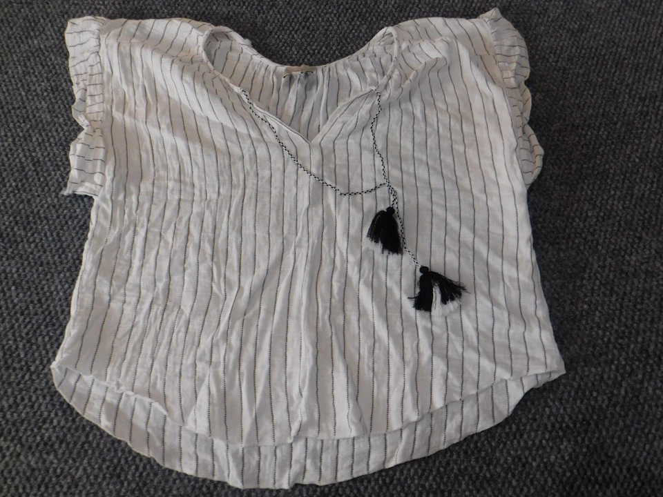 Joie Top Pequeño Blanco Jersey Mujer Rayas Elástico Top Clásico Informal Foto 3 de 4