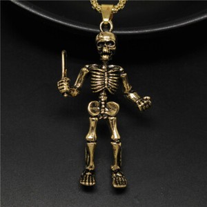 Authentic Women Gold-plated Cool Retro Skull Punk Pendant Chain Necklace