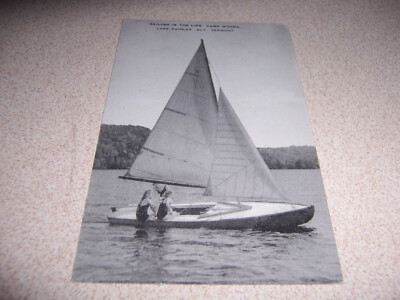 1940s SAILING at CAMP WYODA, LAKE FAIRLEE, ELY VT. VTG POSTCARD
