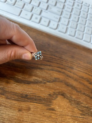 BEAUTIFUL VINTAGE 14K YELLOW GOLD DIAMOND SHAPED TURQUOISE RING & FREE SHIPPING