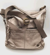 The Sak Leather Purse Bag Crossbody Tote Travel Organizer Silver Gold Metallic