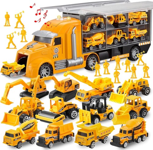 JOYIN 25 in 1 Construction Truck Vehicle Toy Set, Play Vehicles Set with Sounds