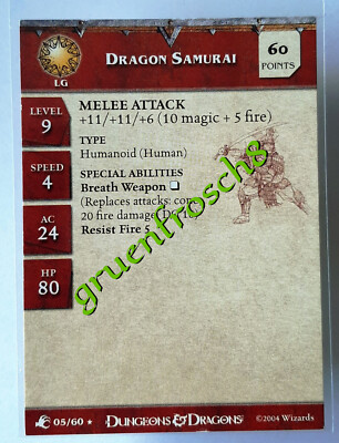  DRAGON SAMURAI  05 RARE  ABERRATIONS 2004  D&D MINIATURES TABLETOP STATS CARD