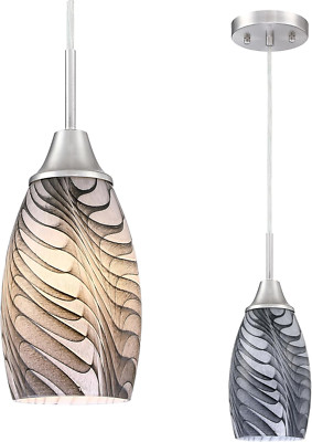 Handblown Mini Glass Pendant Light - Black & Gray Marble, Ideal for Any Space