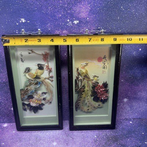 Paar Vintage Perlmutt asiatische Schattenkasten Vögel - Bild 7 von 7