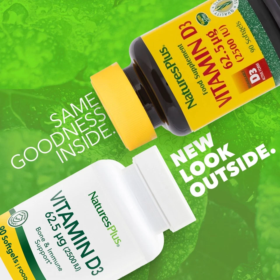 Nature's Plus Vitamina D3 2500 UI Alta Potencia 60 Unidades Apoyo Inmunológico Foto 4 de 4