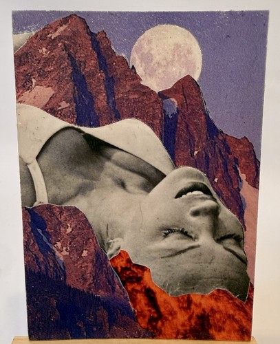ACEO Art Card Original: Surrealist Cut Paper Collage: Woman One With Nature