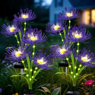 YULLOYELLO Solar Garden Lights Decorative,4 Pack Purple Spider Lily Solar Flowers Outdoo...