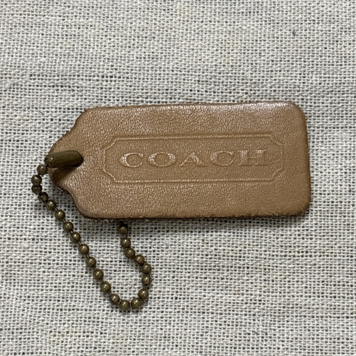 Vintage Coach Hangtag Fob Charm Leather Tan Brass Ball Chain E134