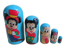 Mickey and Minnie Nesting Doll/5-pc Set/4.5" Tall/Wood/Russia/NEW