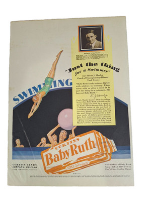 VINTAGE MAY 1929 BOYS LIFE BACK COVER PRINT AD CURTISS BABY RUTH SWIMMING COACH