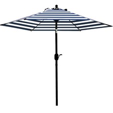 Sunnyglade 7.5ft Patio Umbrella, Push Button Tilt/Crank, 6 Rib, Blue/White