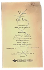 Vintage Lehigh Valley Railroad Cafe Service Menu on Card Stock with Damage