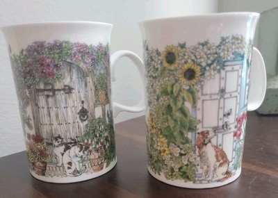 Set of 2 Dunoon Fine Bone China ''Doorways'' Mugs Sue Skullard Cats Dogs READ