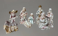 VTG! Heritage Distressed Porcelain Nativity Set! Complete (9) Piece Set! Rare