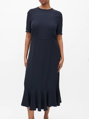 Marni Italy Deep Navy Blue Ruffled Midi Dress IT 42 US 6 Quiet Luxury