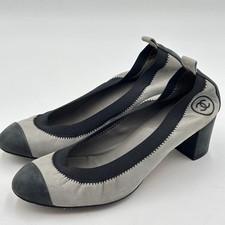 CHANEL Coco Mark Stretch Bicolor Pumps Gray Black Women's Size EU37/US6.5