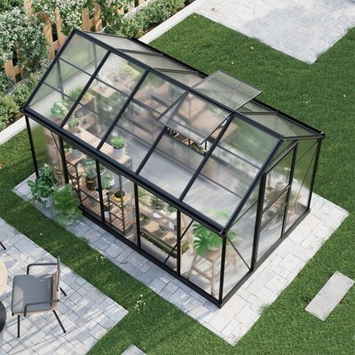 6x10 Ft Polycarbonate Walk-in Garden Greenhouse Kit w/2 Roof Vent Aluminum Frame