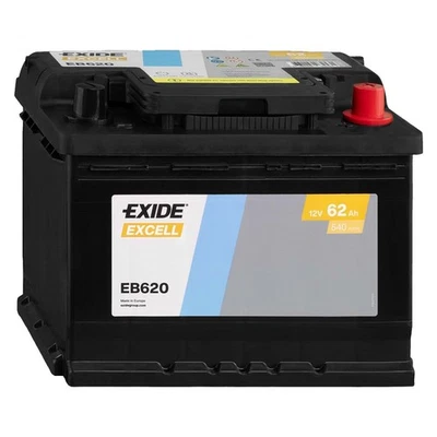 BATTERIE AUTO 12V 62 AH POSITIF À DROITE 540A DÉMARRAGE EXIDE = 60 AH EB620 - Photo 1/4