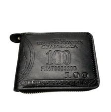 Men's MenBense US 100 Dollar Bill Leather Bifold Card Photo Holder Zip Wallet