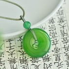 Natural Ice Jade Carved Green Ping An Buckle Necklace With Rope Gift — photo 3