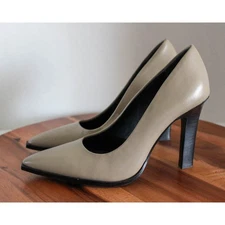 Reiss Heels Shoes Pumps Size 36 Beige Leather Pointed Toe Block Heel Ada Court