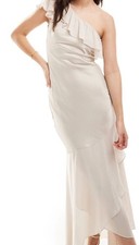 New Asos frill Draped One Shoulder Modal Maxi Dress In Beige cream UK 14