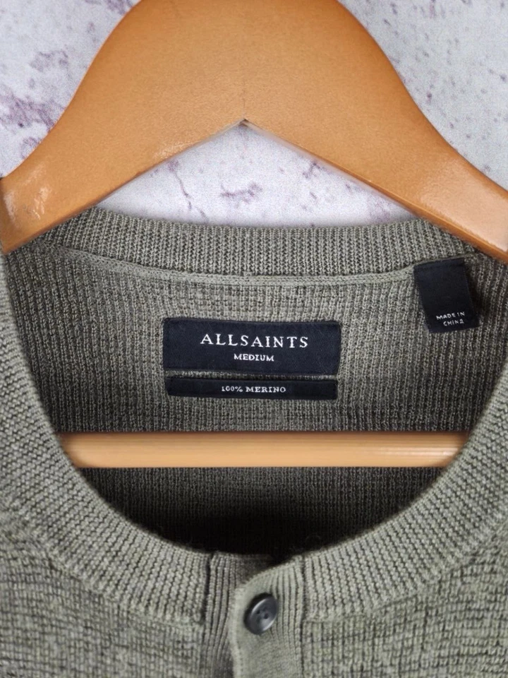 Allsaints Sweater Wool Men’s Luxury Y2K Long Sleeve Knitted Green Size M - Image 3 of 4