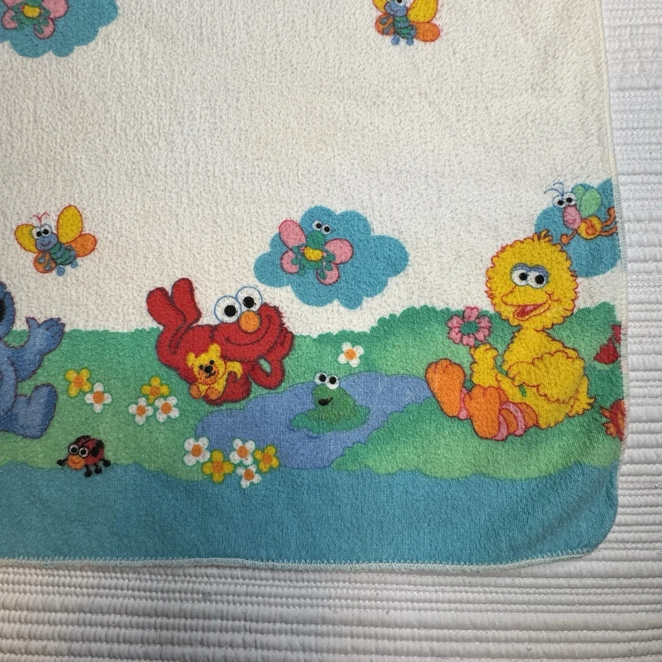 Manta de Recepción de Bebé Calle Sésamo Años 90 De Colección Envoltura de Tela Elmo Big Bird Galleta Foto 3 de 4
