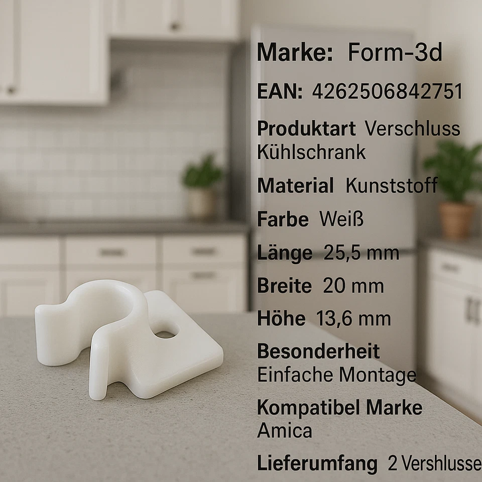 FORM-3D Gefrierfachtür Verschluss Clips 2er Set Passend für Amica Retro Kühlschrank