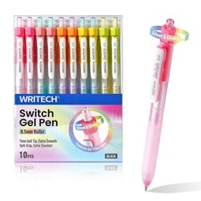 WRITECH Retractable Gel Ink Pens: 0.5mm 1 Count Pack of 10 , Black-A