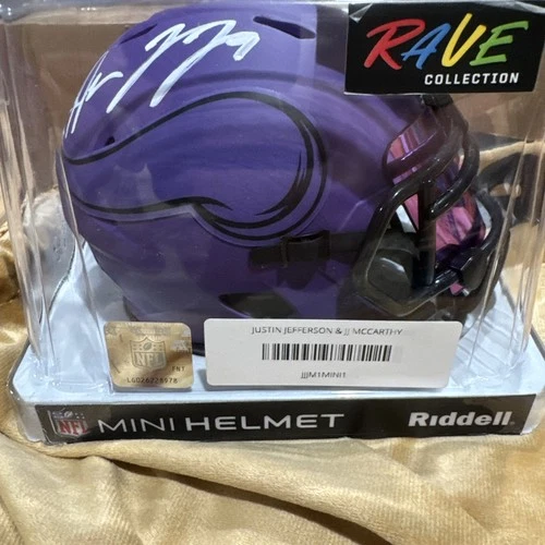 Justin Jefferson JJ McCarthy Dual Signed Rave Mini Helmet Beckett