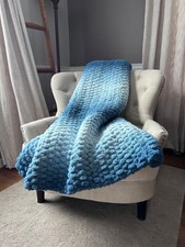 Chunky Knit Blanket  Teal Ombre Blanket