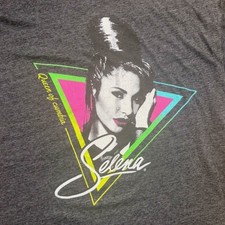 Selena Quintanilla Queen of Cumbia Graphic T-Shirt Gray Neon Triangle Size M