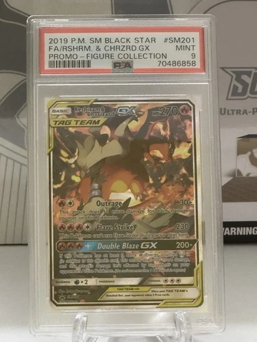 PSA 9 Reshiram & Charizard GX Full Art Figure Collection Promo Pokemon #SM201